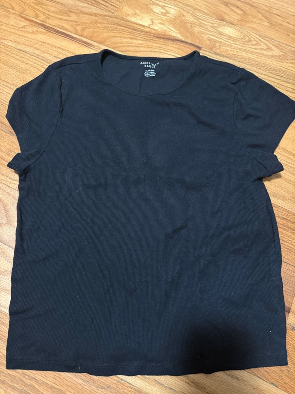 American Eagle Black Ribbed Crew Neck Tee